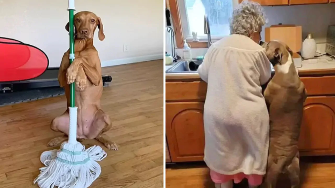 Il tenero affetto e la lealtà del cane che assiste la gentile nonnina di 95 anni durante le sue faccende domestiche