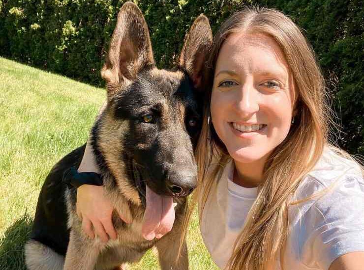 Durante il ritorno da una vacanza in campeggio, Reen, una pastore tedesco, ha partorito nove cuccioli in auto con l’aiuto della sua padrona Rachel Brennan.
