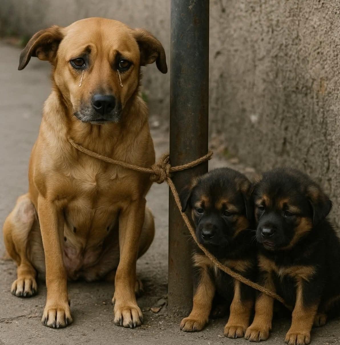 Una cagnolina e i suoi due piccoli erano stati lasciati legati a un palo nella notte. Una donna li ha trovati e ha cambiato per sempre il loro destino.