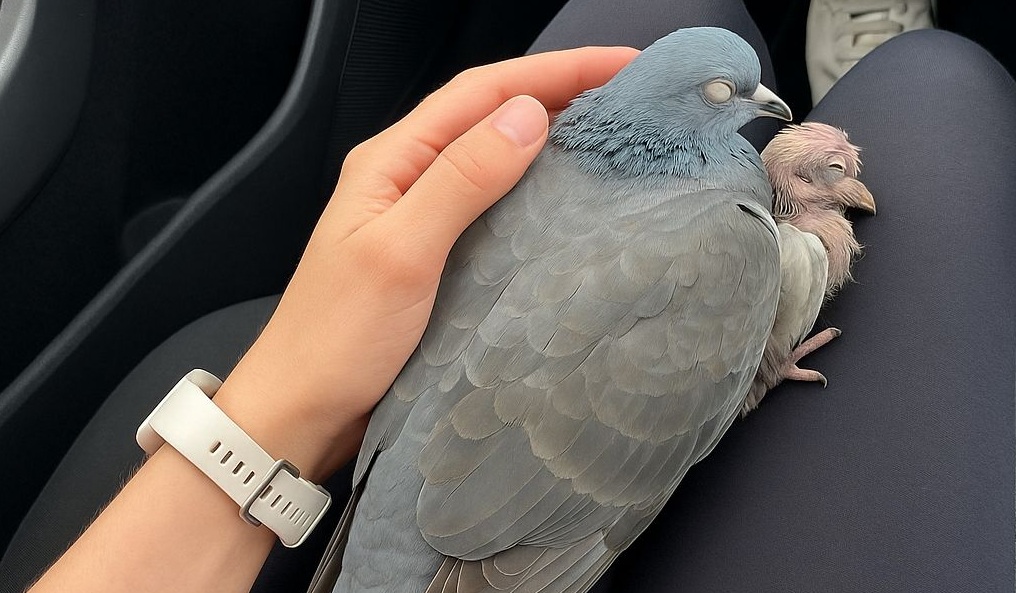Un piccione ferito dopo un incidente stradale è stato salvato e portato in un centro di recupero, mentre un altro esemplare restava accanto a lui per confortarlo.