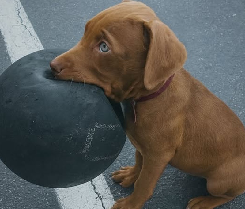Un cagnolino senza famiglia vaga per le strade stringendo un pallone, unico compagno di giochi e rifugio dal dolore. Ora aspetta solo qualcuno che lo accolga.