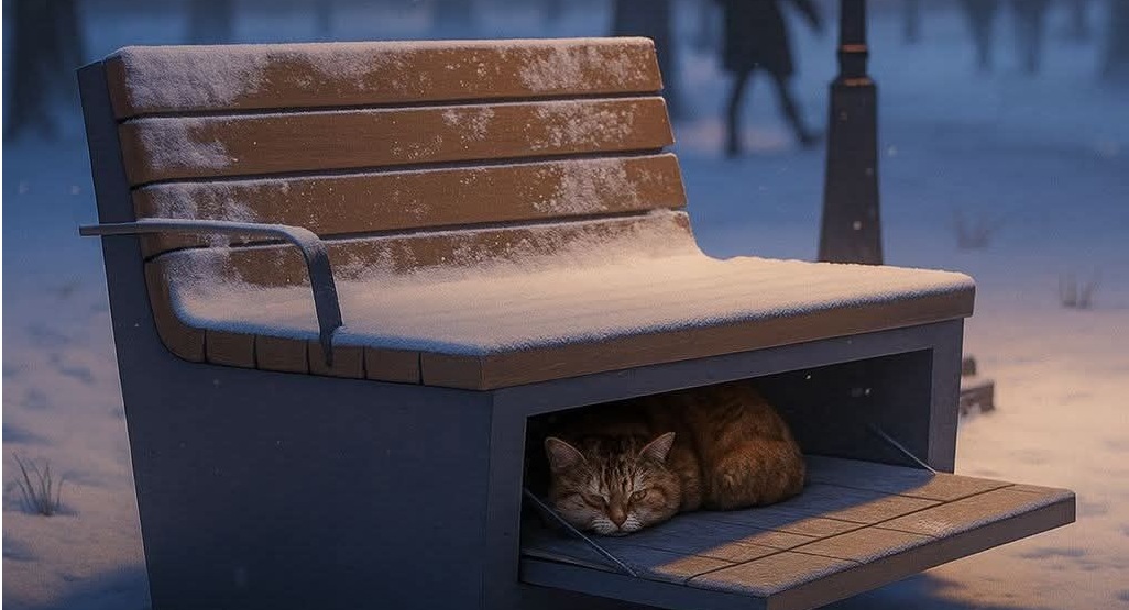 In diversi parchi canadesi sono state installate panchine speciali che nascondono rifugi termici, offrendo riparo a gatti e cani durante gli inverni più duri.