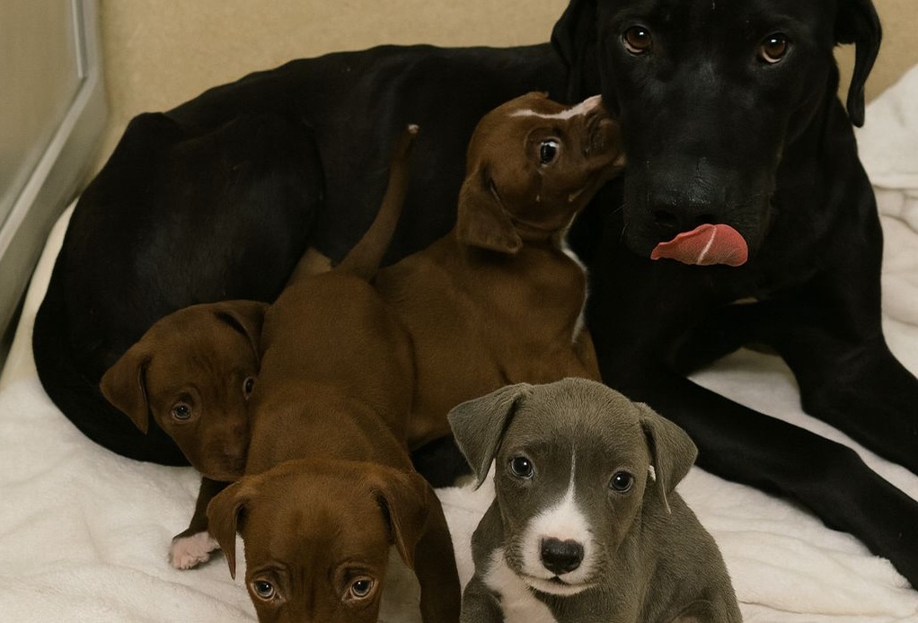 Lasciata sola per strada, ha dato alla luce i suoi cuccioli in un rifugio freddo. Ora attende una famiglia che scelga lei e i suoi piccoli.