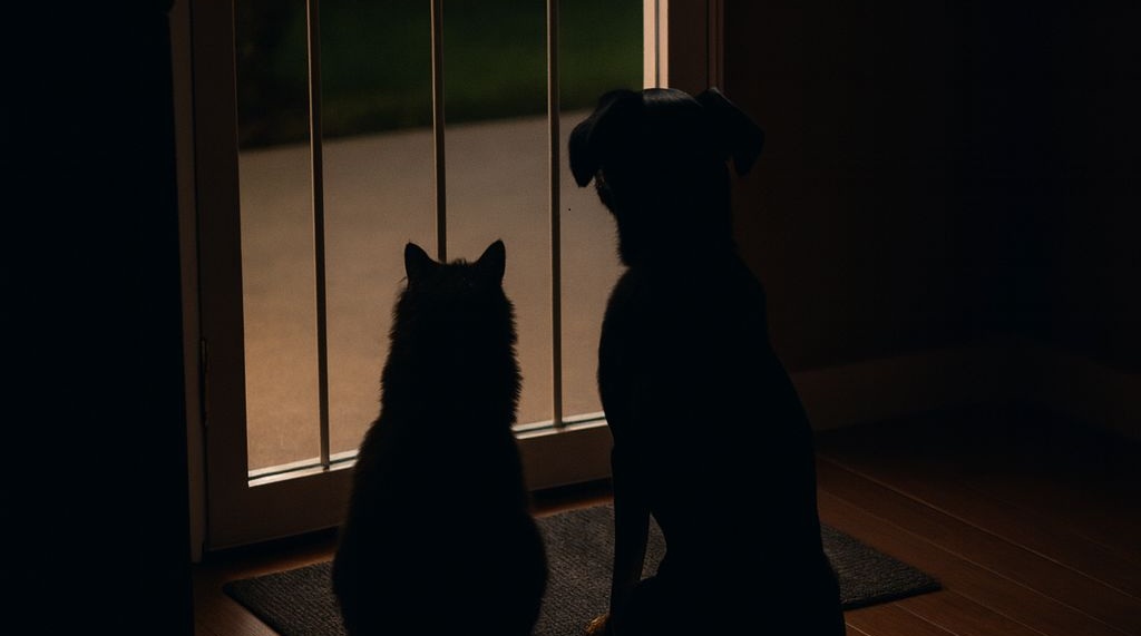 Ogni pomeriggio, un cane di sedici anni e un gatto di diciassette si posizionano davanti alla porta, riconoscendo il gesto che annuncia il ritorno del loro umano.