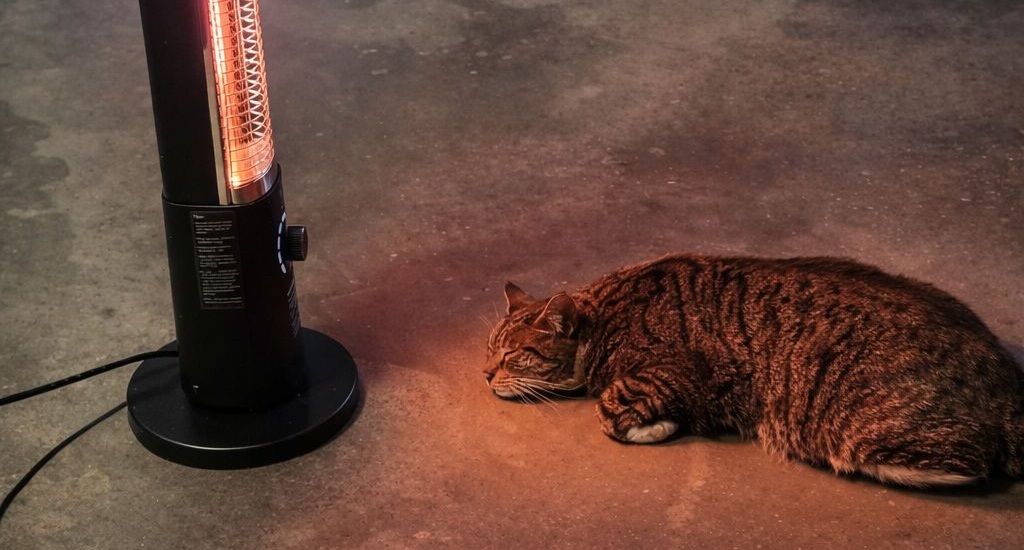 Durante una notte di gelo e neve continua, un gatto randagio del quartiere entra in un garage per cercare calore e sicurezza, trovando riparo davanti a un termosifone.