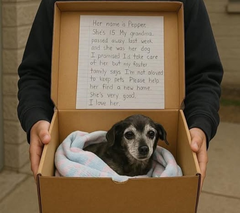 In Iowa un quattordicenne affida al rifugio la cagnolina di 16 anni della nonna scomparsa: il suo biglietto fa il giro del mondo.