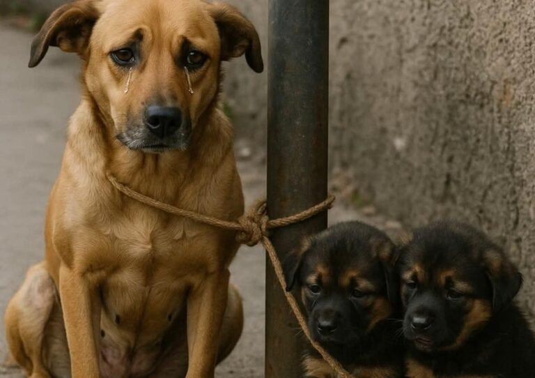 Abbandonati al gelo e legati a un palo, Luna veglia sui cuccioli Milo e Poppy tutta la notte. All’alba una contadina li salva.