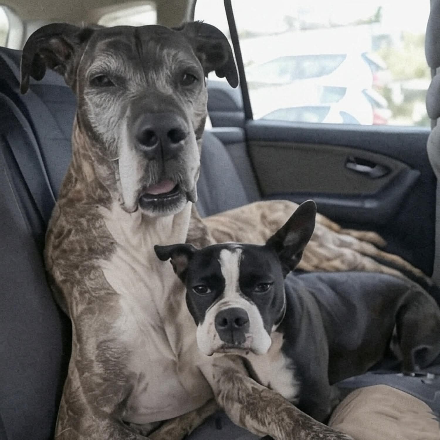 Una coppia firma per adottare un Alano, ma il cane si rifiuta di uscire senza il suo amico Boston Terrier; scelgono così di adottarli entrambi.