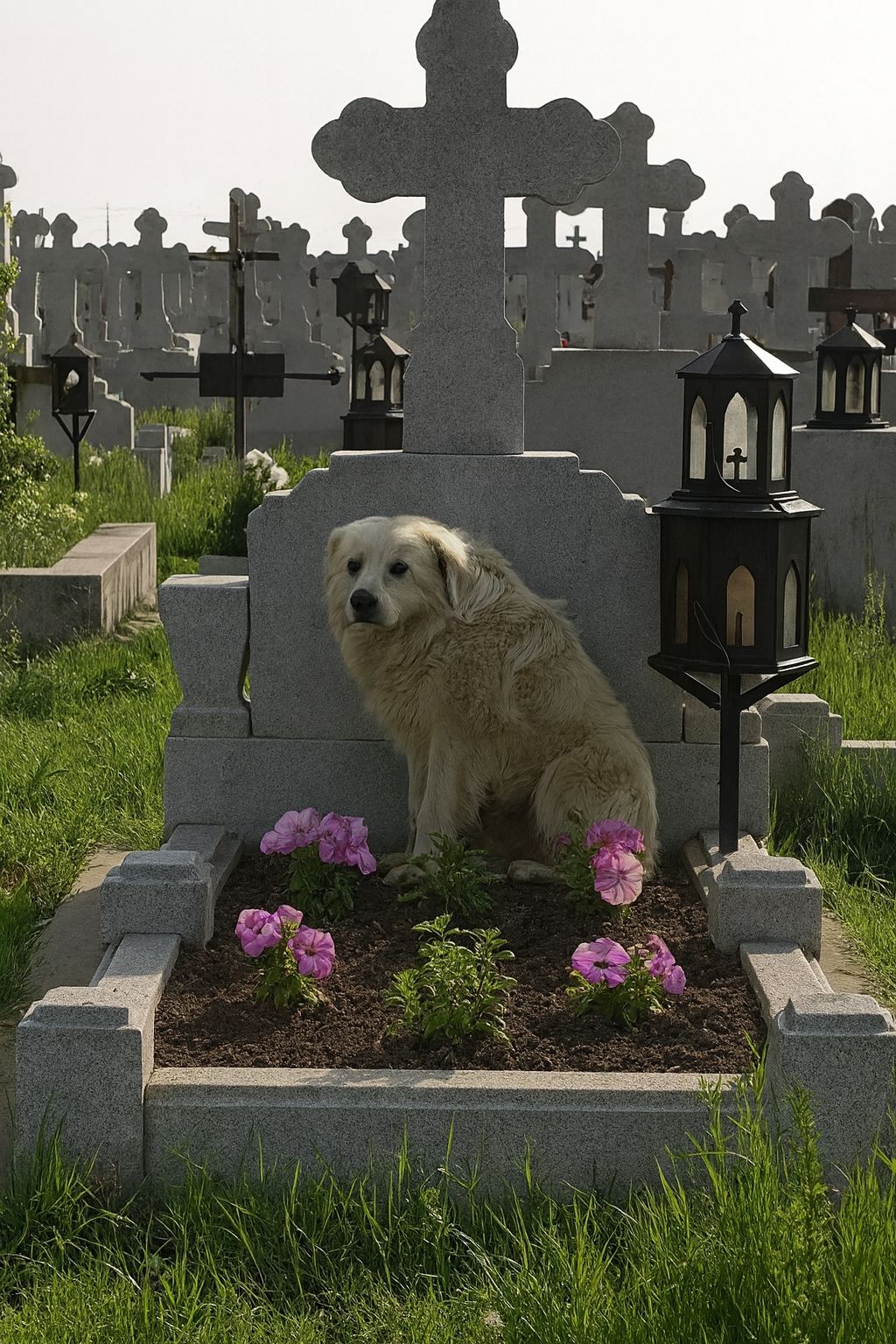 Ogni giorno un cane torna sulla tomba del suo umano. Non comprende la morte, ma continua a restare accanto a lui con una presenza costante.