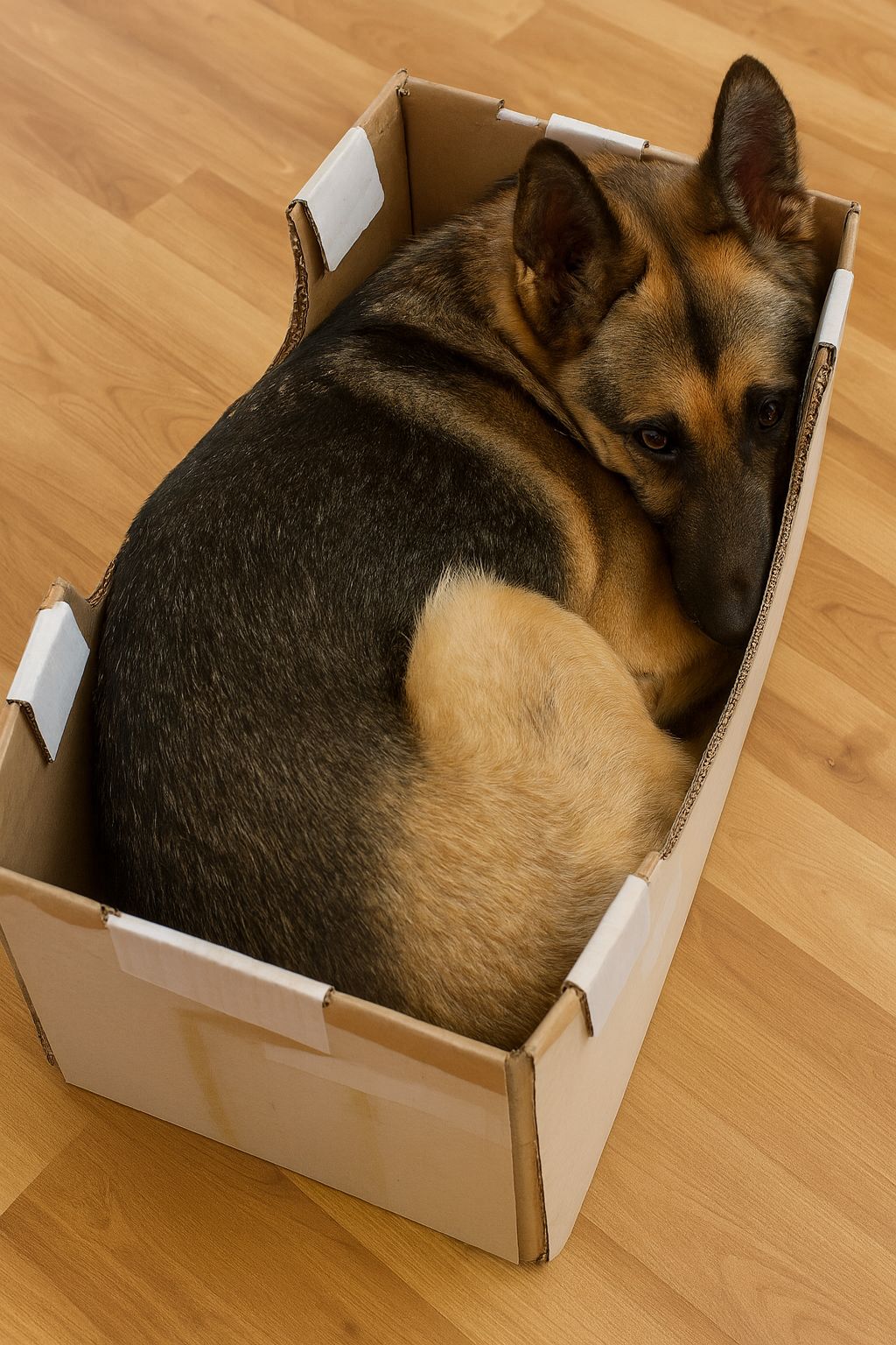 Rex, pastore tedesco abbandonato dopo un trasloco, vive in rifugio aspettando la sua famiglia. Si rifugia in una scatola, segno evidente del suo stato emotivo.