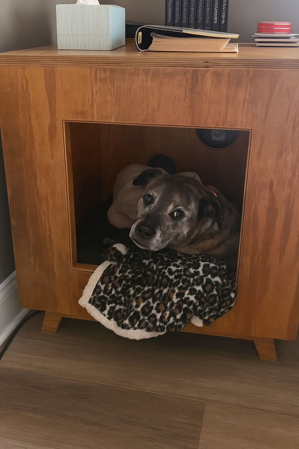 Un uomo di settantatré anni, inizialmente contrario al cane di famiglia, realizza un mobile su misura per l’animale, mostrando un cambiamento nel rapporto.