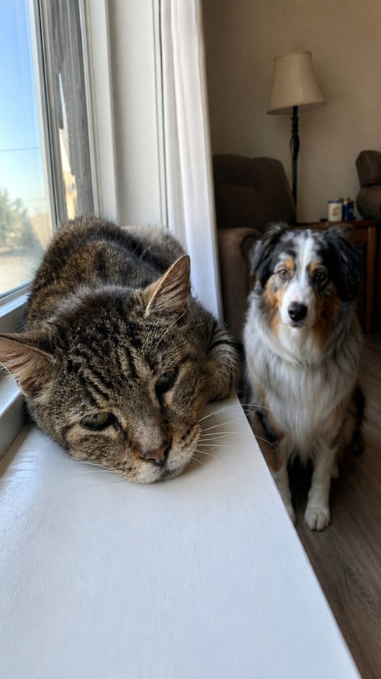 Un gatto anziano smette di mangiare e il cane con cui vive cambia comportamento: una convivenza di anni che si trasforma in una presenza silenziosa e costante.