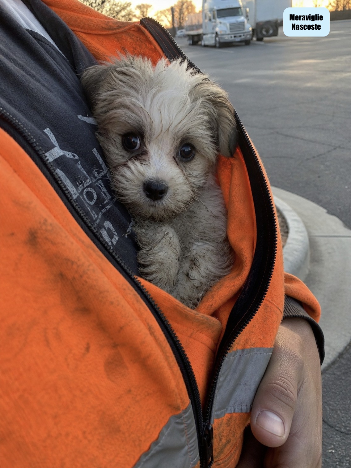 Un cucciolo di Bichon havanais di tre mesi è stato salvato nel parcheggio di un magazzino pochi minuti prima che venisse portato via definitivamente.