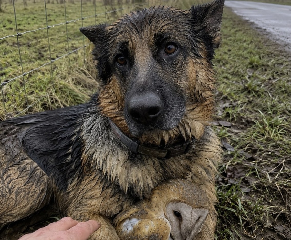 Il cane era legato a un paletto, con il collare stretto e senza acqua. Accanto a lui una giovane civetta ancora viva.