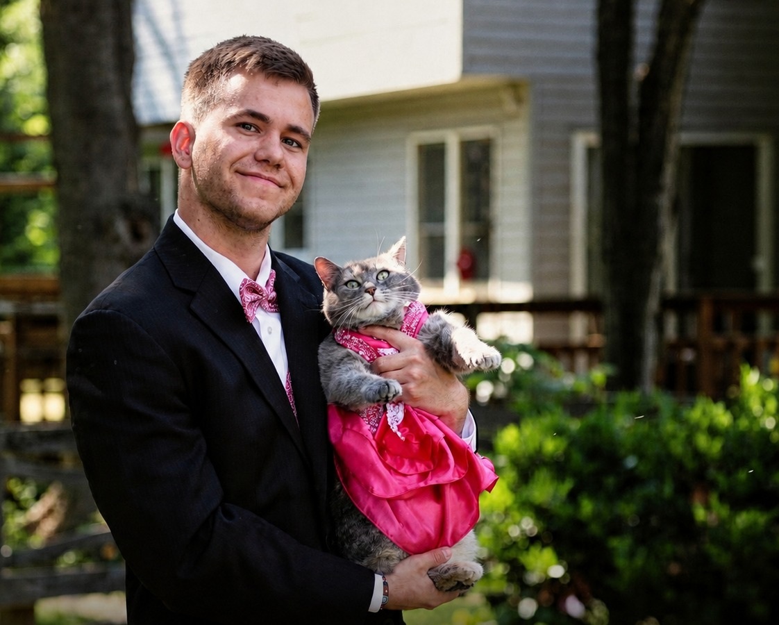 Nel 2016 Sam Steingard, studente del Maryland, posò per il ballo con la gatta Ruby, trasformando alcune foto familiari in un caso virale.