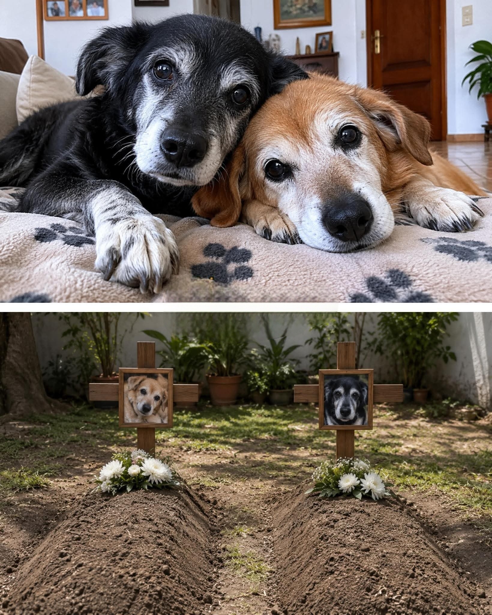 Accolti per una sola notte, due cagnolini spaventati sono diventati parte della famiglia e hanno vissuto sempre fianco a fianco.