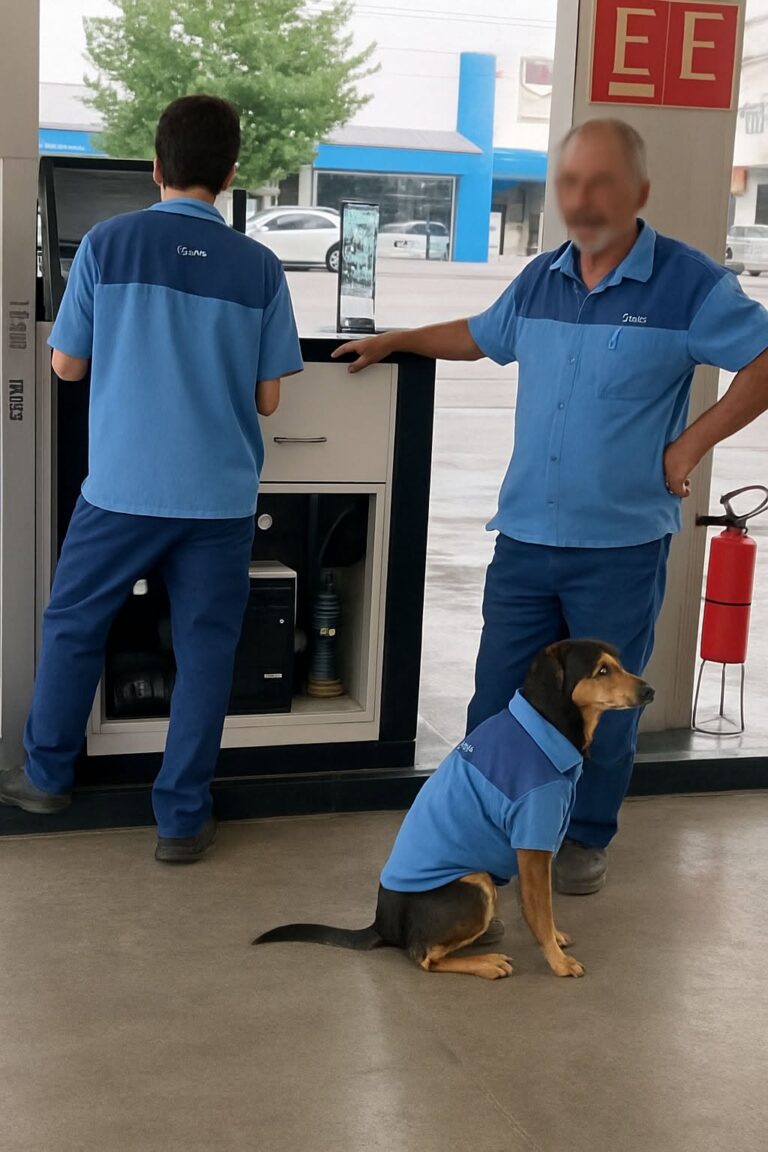 Un cane lasciato accanto a una pompa di servizio è stato recuperato dai volontari e oggi aiuta gli altri animali accolti.