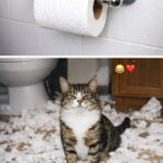 Michi distrugge il rotolo di carta igienica e trasforma il bagno in un tappeto bianco