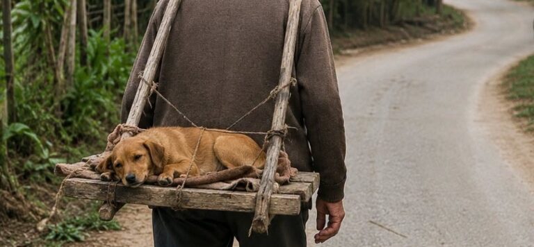 A Temamatla, Francisco Méndez ha trasportato la sua cagnolina dopo la sterilizzazione usando una barella improvvisata.