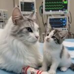 Non riusciva quasi a stare in piedi, ma non lasciava mai il suo cucciolo