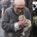 Tra le ceneri dell’incendio stringe una gattina: «È l’unica cosa che mi è rimasta»